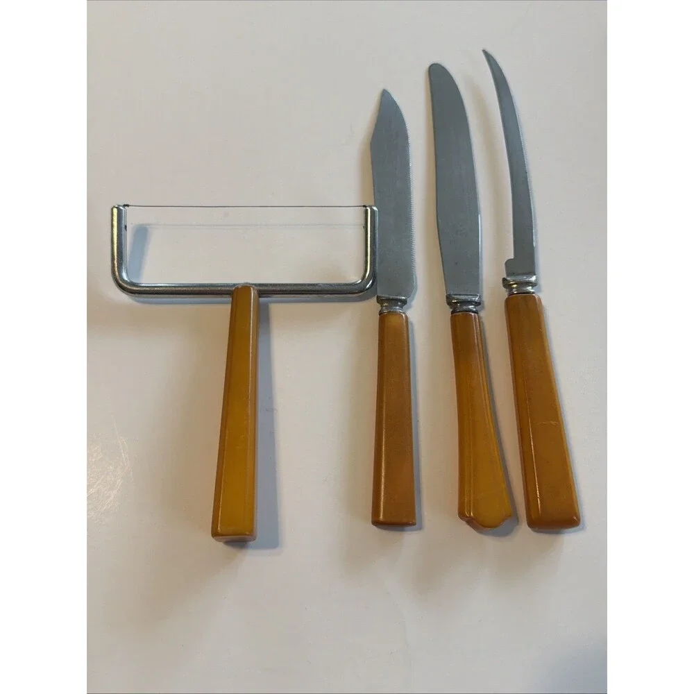 Vintage Bakelite Caramel Butterscotch Knives Knife and Cheese Slicer